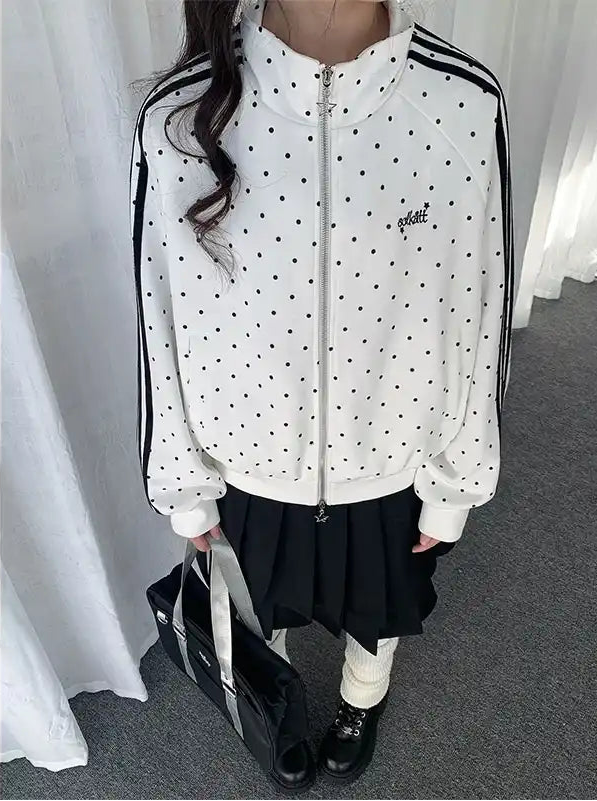 Polka Dot Zip-Up Sweatshirt OL2276