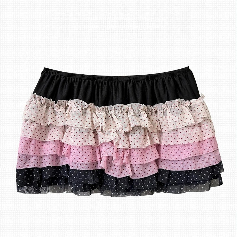 Polka Dot Drawstring Tiered Skirt OLA045