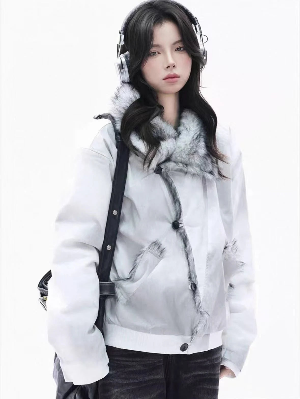 Asymmetric Button Dyed Puffer Jacket    OL1944