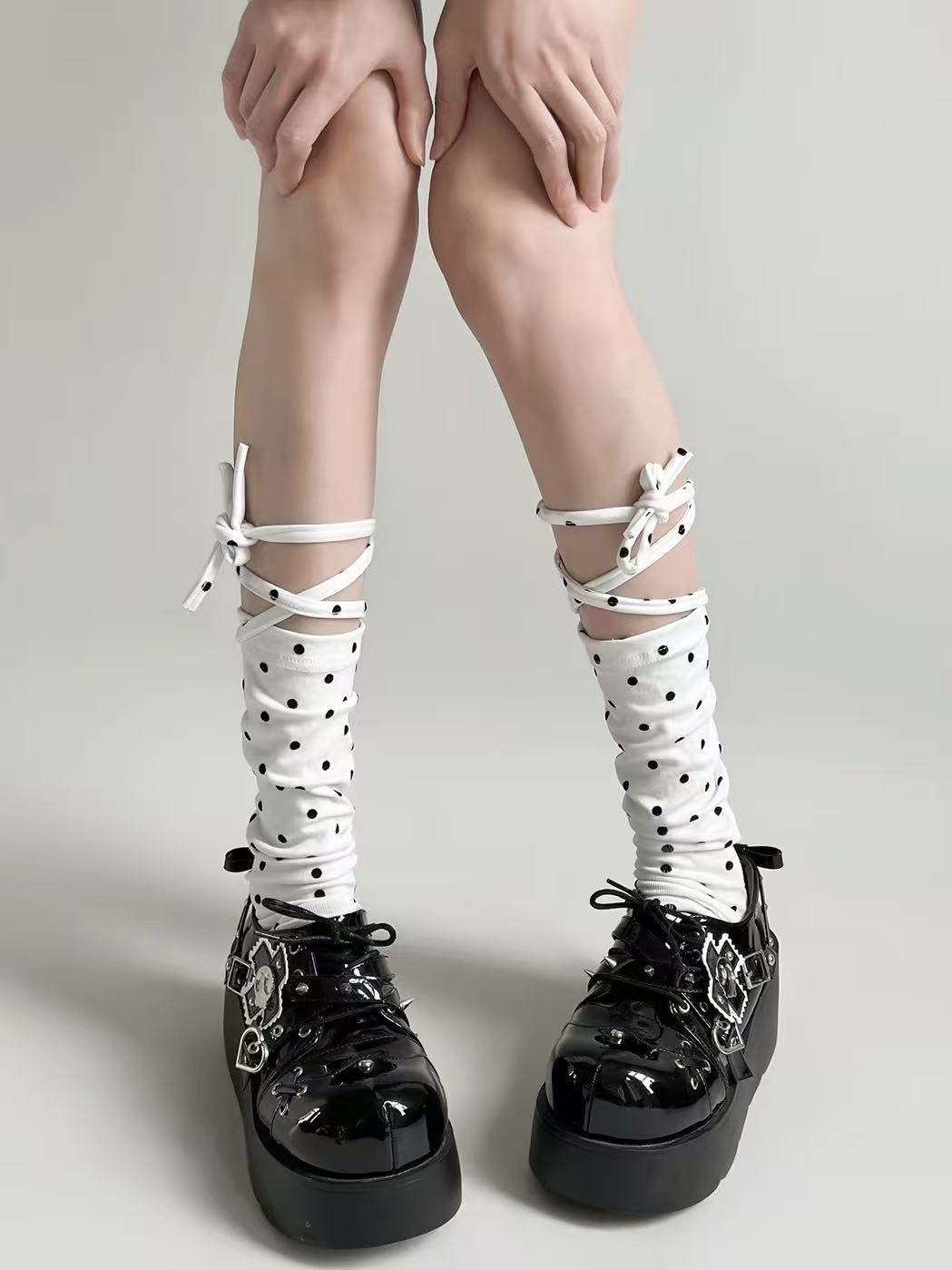 Polka Dot Lace-Up Leg Warmers OLA016