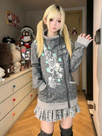 Music Note Polka Dot Stand Collar Zip Jacket OL2476