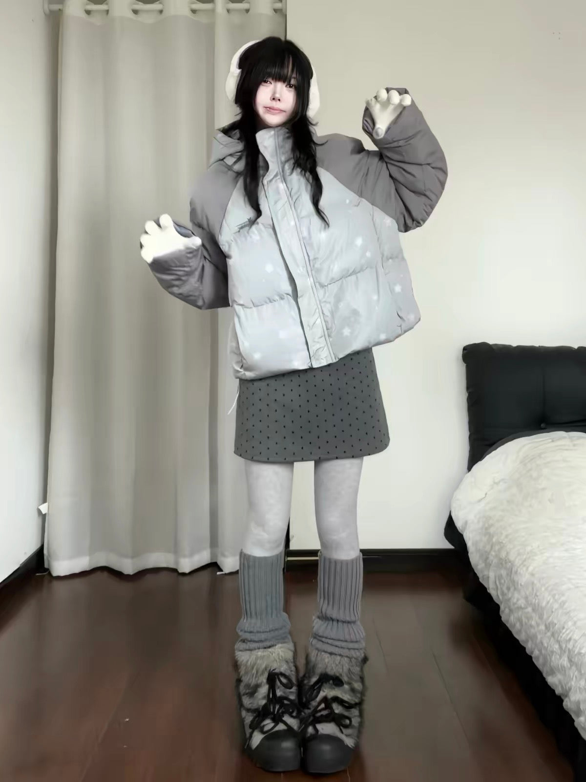 Colorblock Star Puffer Jacket   OL2027