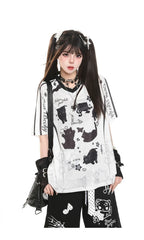 Cat Graphic V Neck T Shirt oliviroa オリヴィオラ