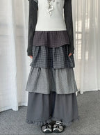 Polka Dot Plaid Tiered Maxi Skirt OL2438