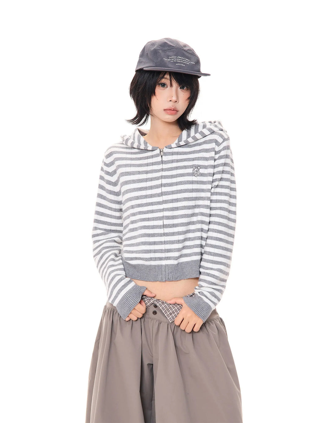Striped Cropped Zip Knit Hoodie oliviroa オリヴィオラ