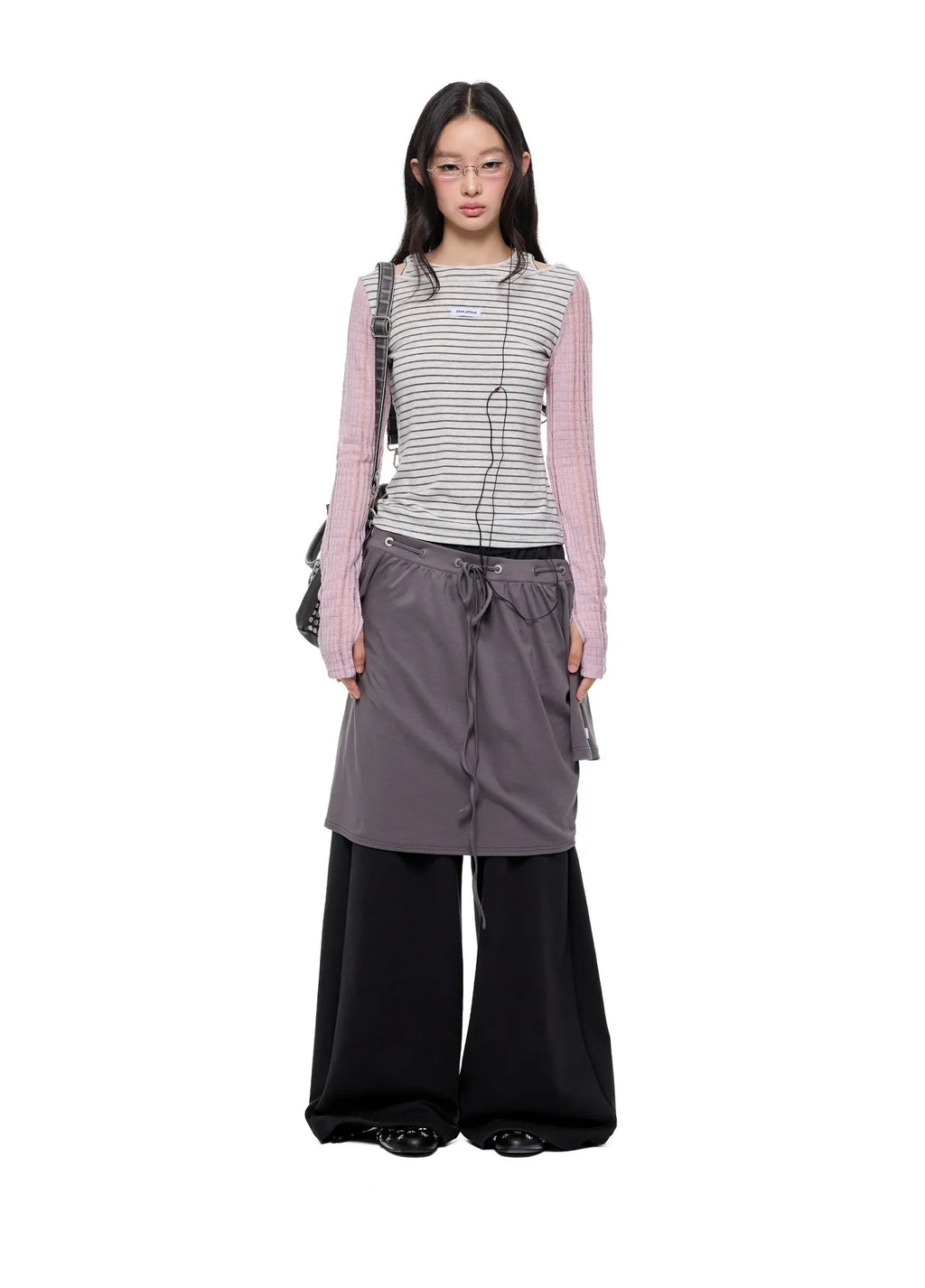 Contrast Stripe Cutout Shoulder T Shirt OL2380