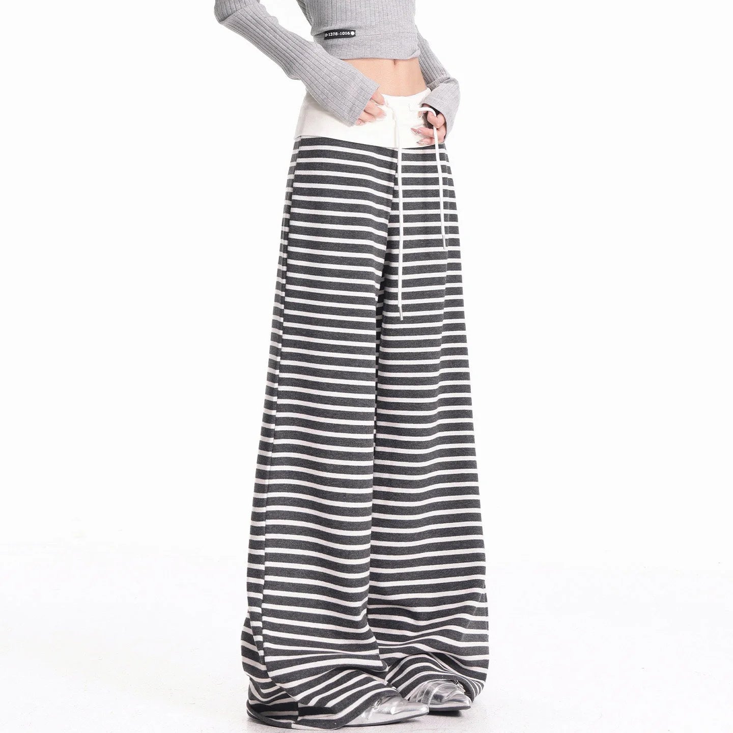 Black Stripe Wide Leg Pants OL2338