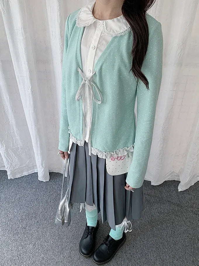 Polka Dot Ribbon Doll Collar Top OL2443