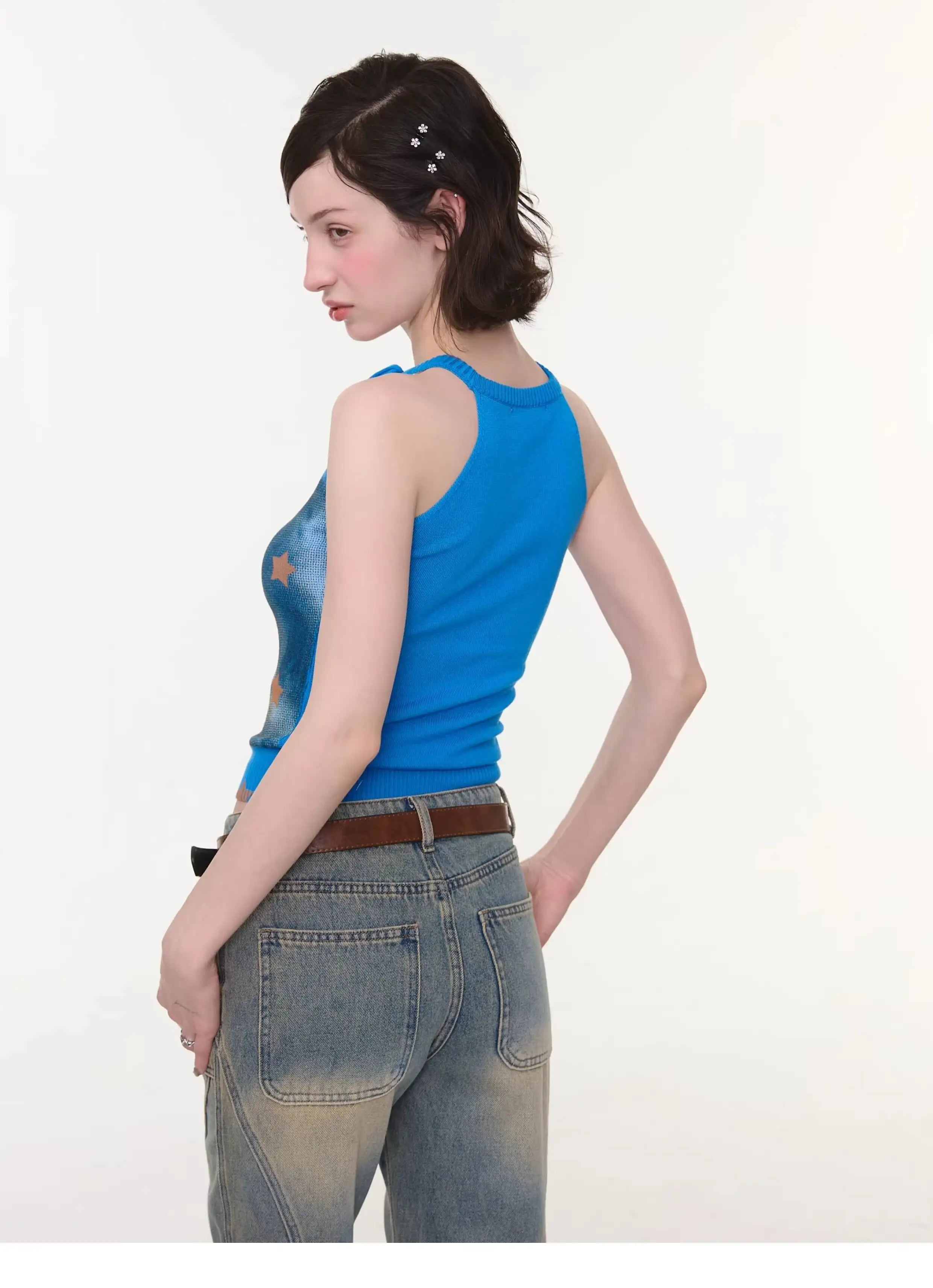 Bow Star Cat Graphic Slim Fit Tank Top OL2255