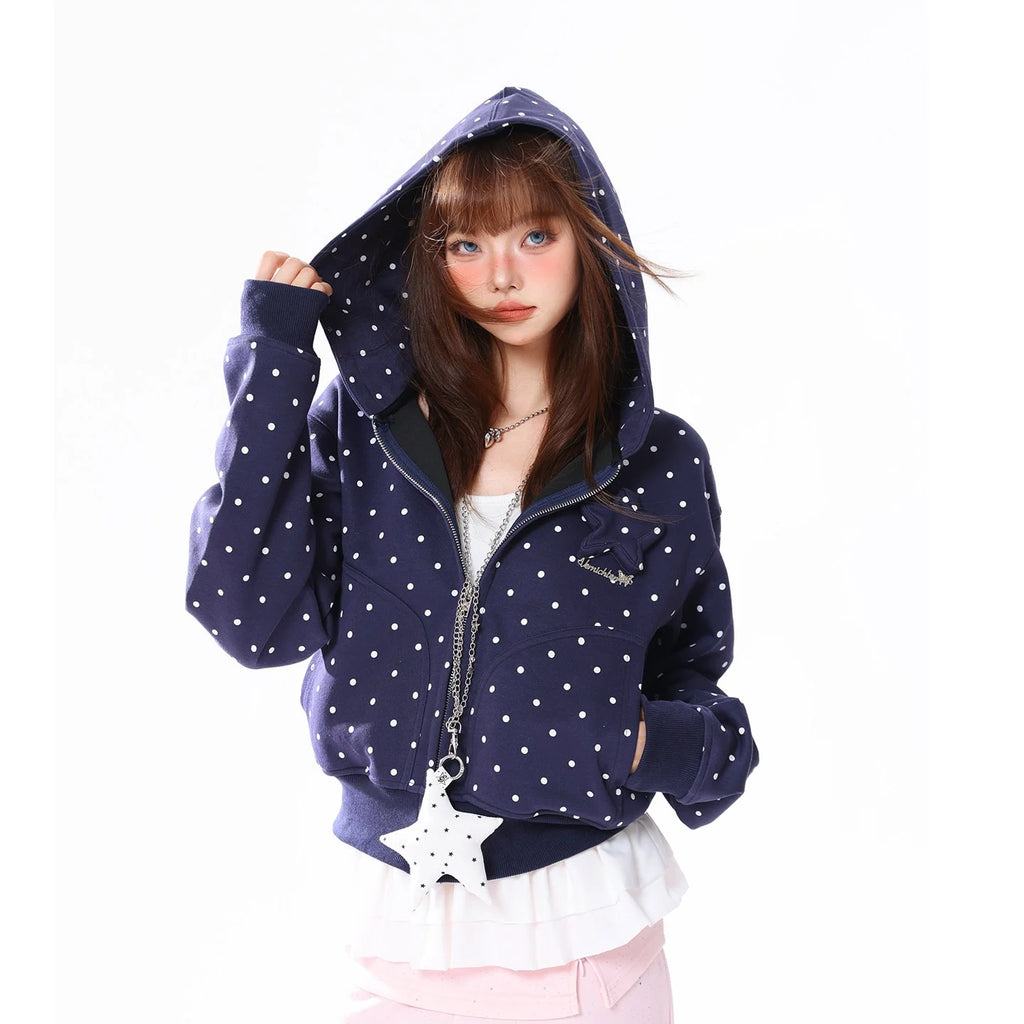 Vintage Polka Dot Cropped Hoodie OL2227