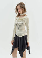 Rabbit Draped Neck Slim Fit Top OL2259