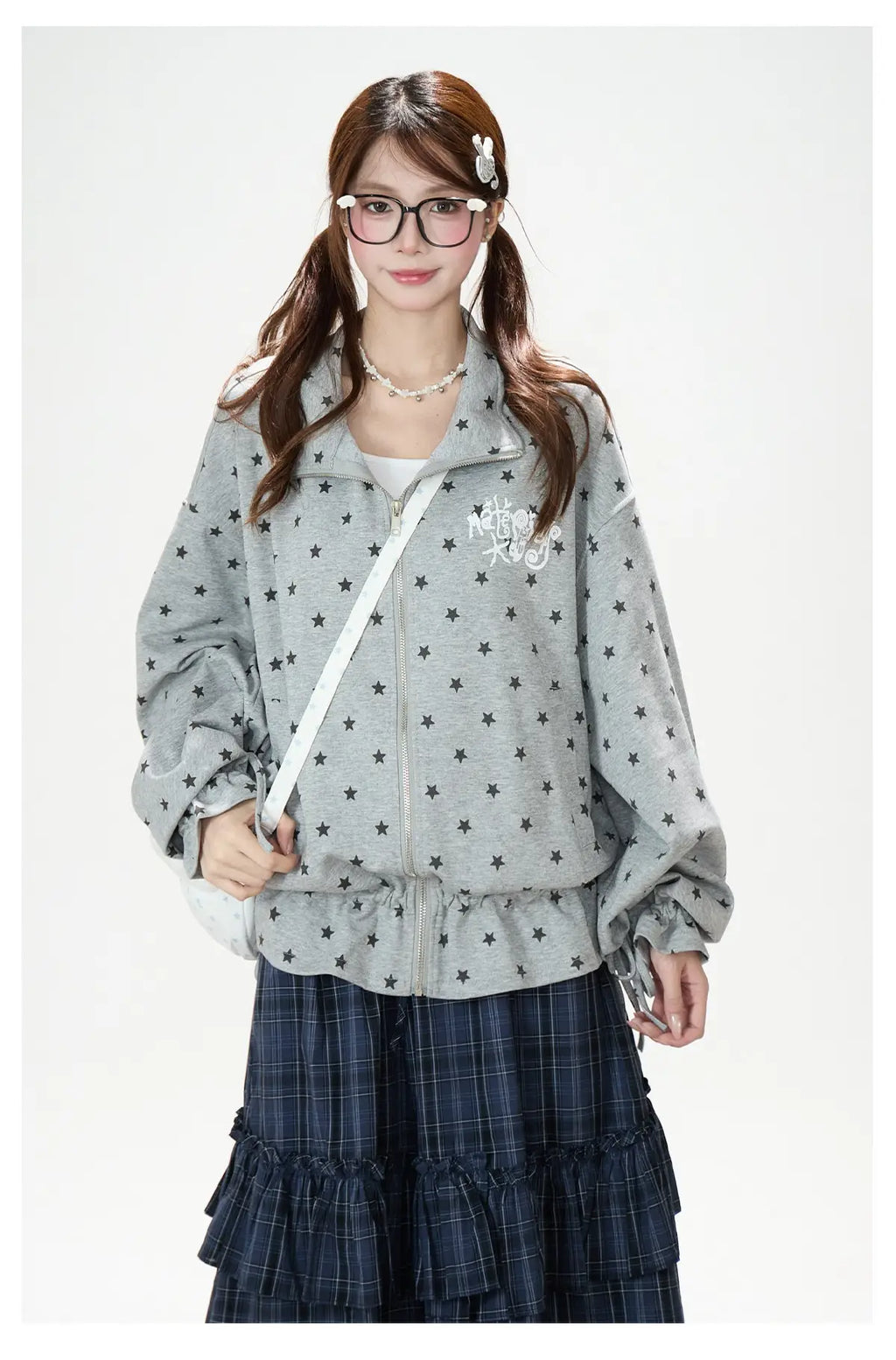 Star Print Zip Up Hoodie OL2375