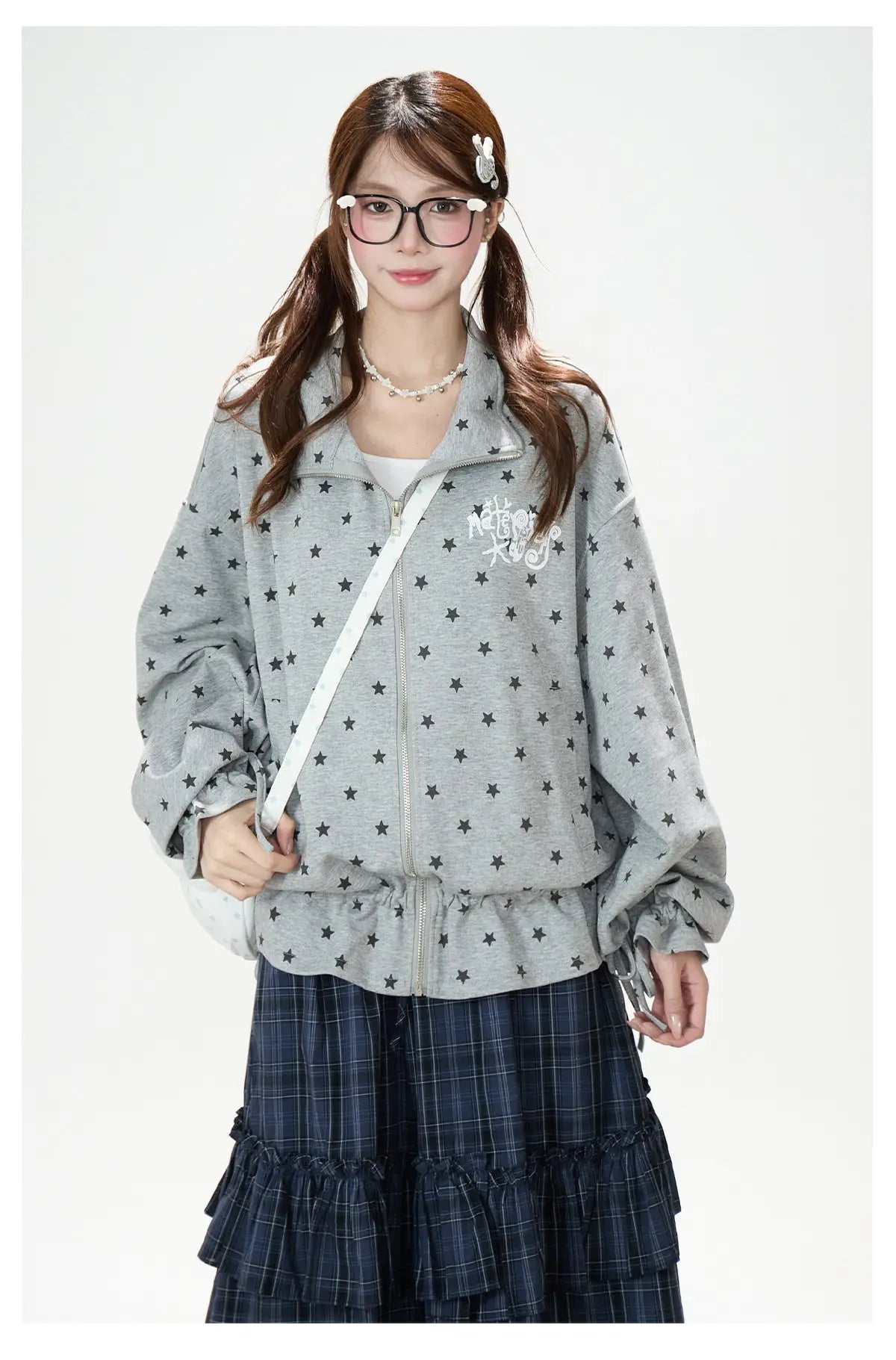 Star Print Zip Up Hoodie OL2375