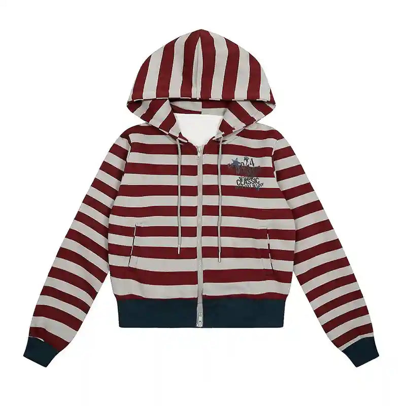 Vintage Y2K Striped Cropped Hoodie Jacket   OL2239