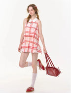 Red Plaid Doll Collar Sleeveless Dress OL2257