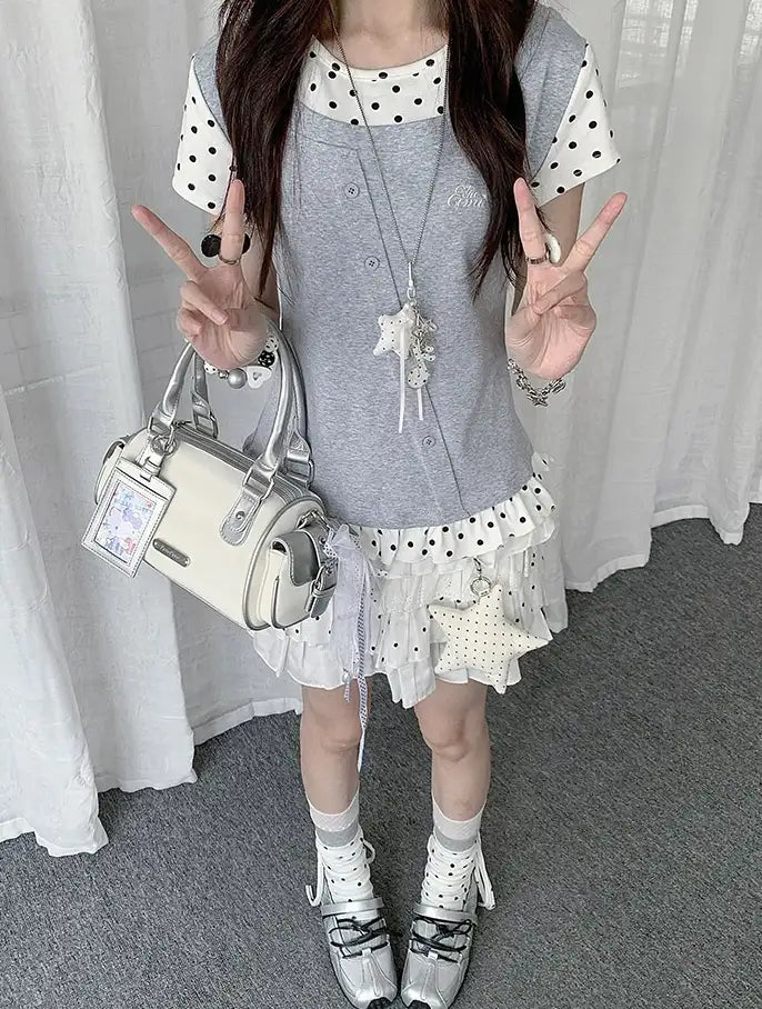 Polka Dot Ruffle Layered Tee OL2391