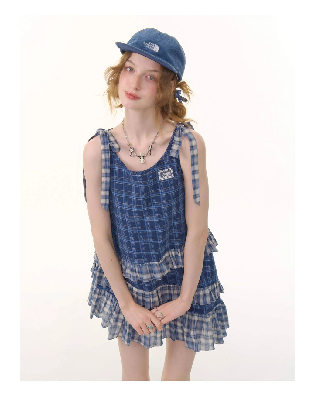 Asymmetrical Hem Blue Plaid Cami Dress OL2262