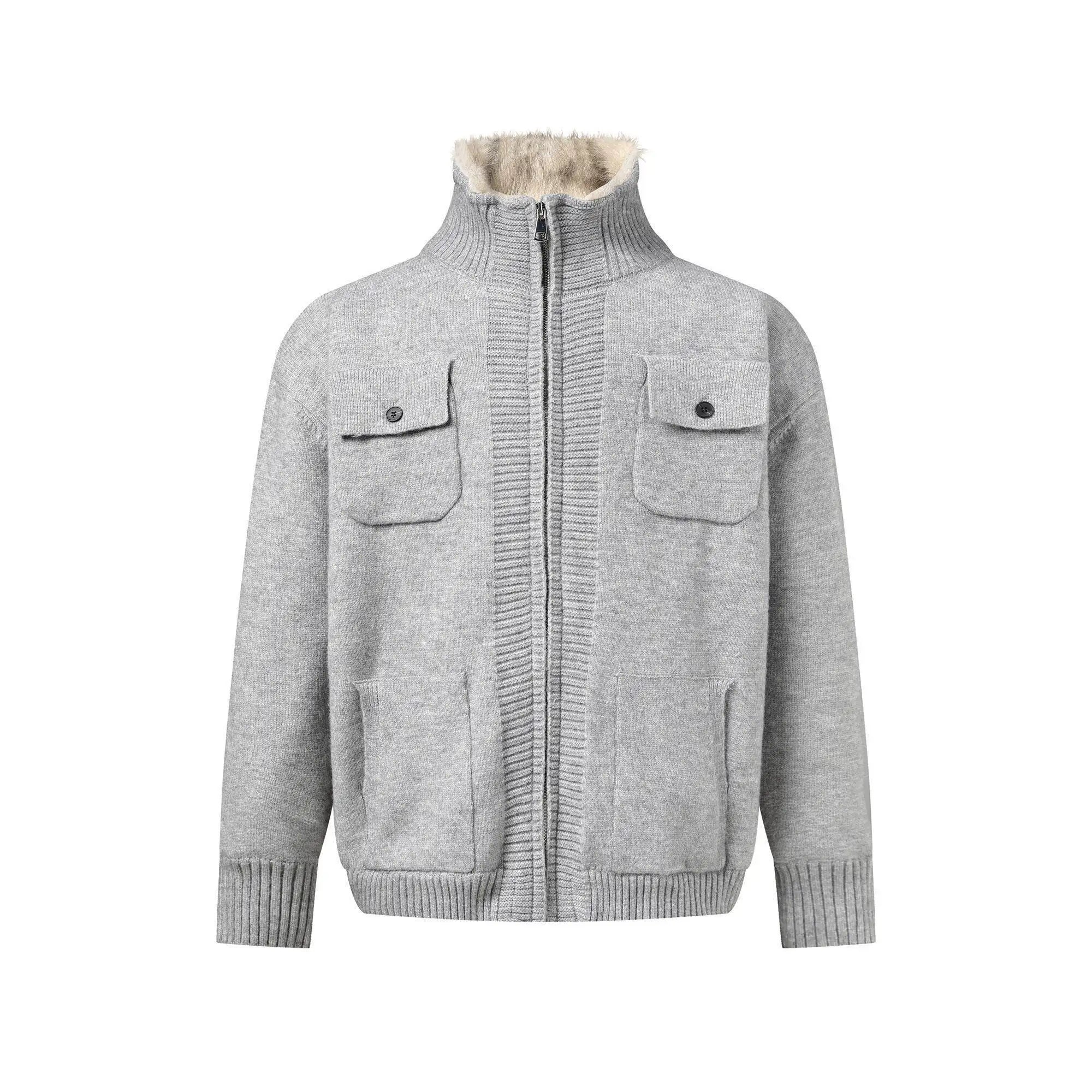 Premium Faux Fur Collar Loose Cardigan  OL2226