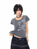 Vintage Letter Print T Shirt oliviroa オリヴィオラ