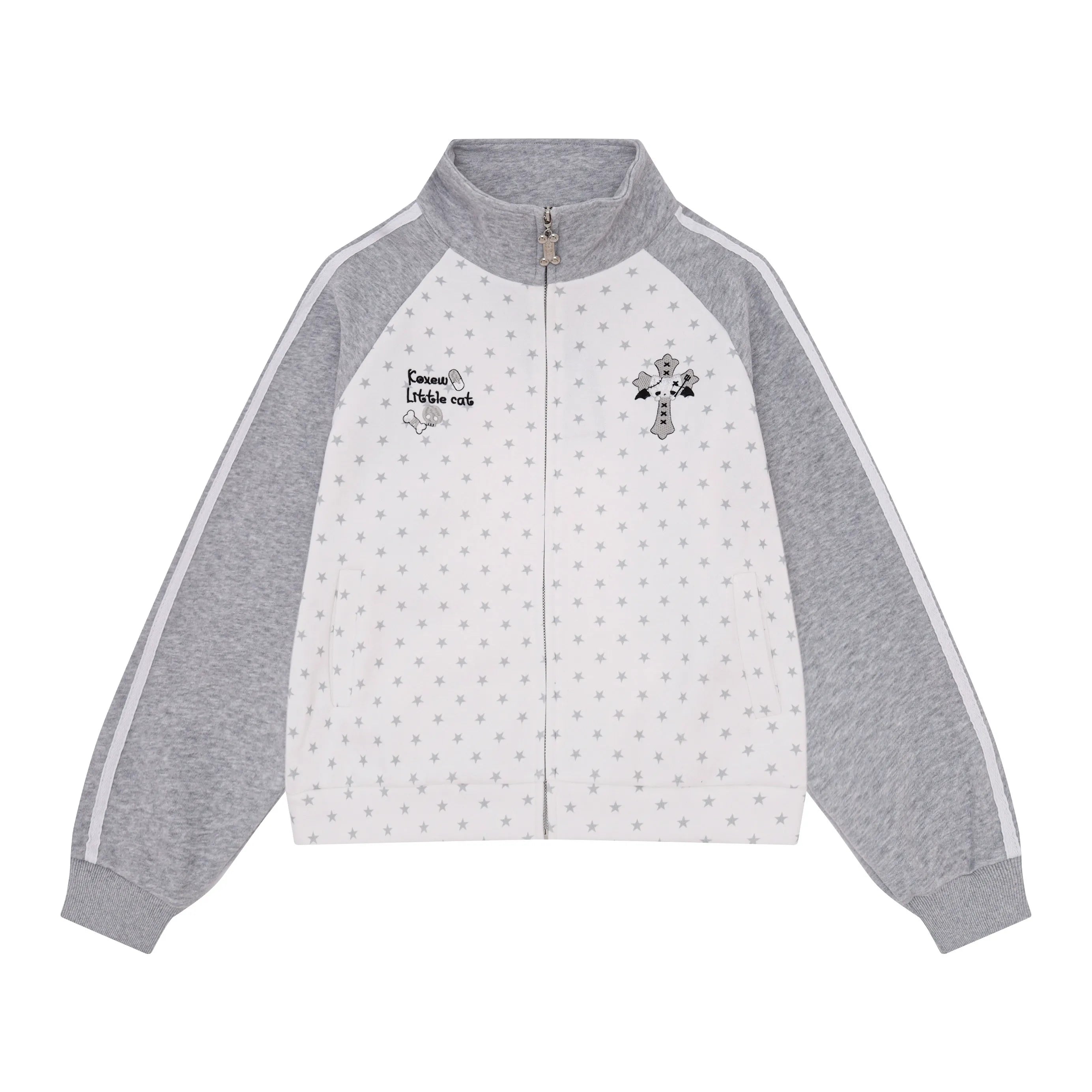 Star Embroidered Stripe Zip Up Sweatshirt OL2378