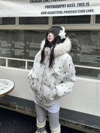 Star Embossed Detachable Fur Collar Puffer oliviroa オリヴィオラ