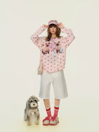 Cat Star Print Off Shoulder Long Sleeve Top OL2345