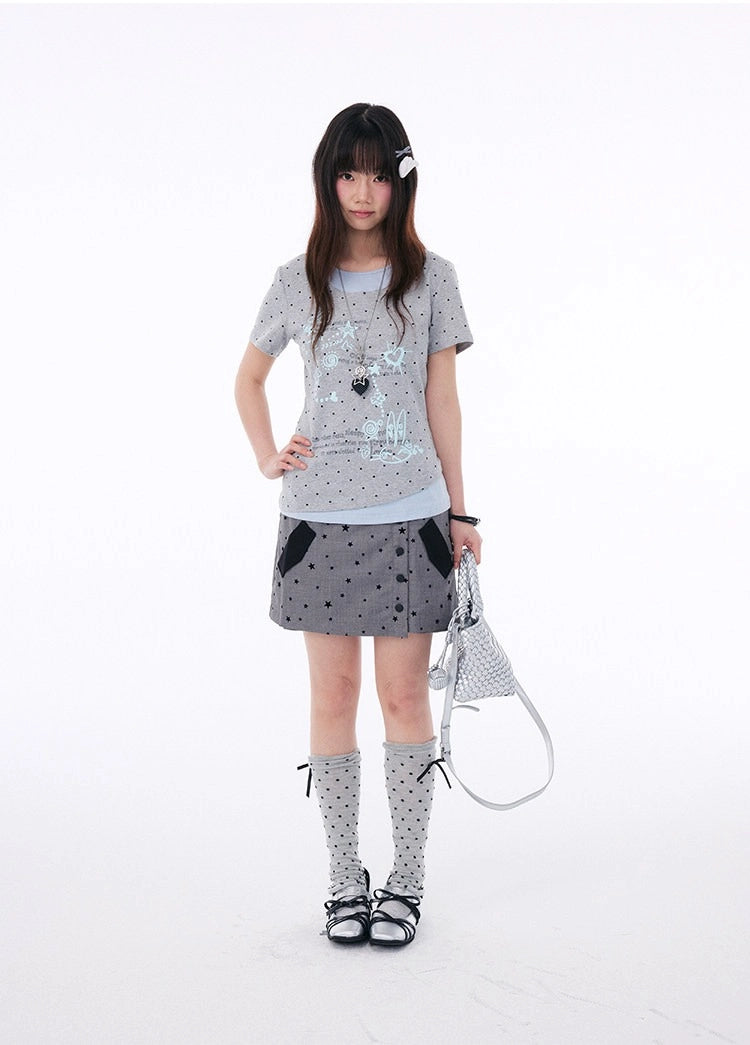 Polka Dot Contrast Layered Tee OL2401