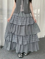 Layered Check Cake Skirt Dress  oliviroa オリヴィオラ