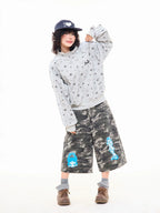 Star Print Oversized Stand Collar Zip Hoodie Cardigan OL2323