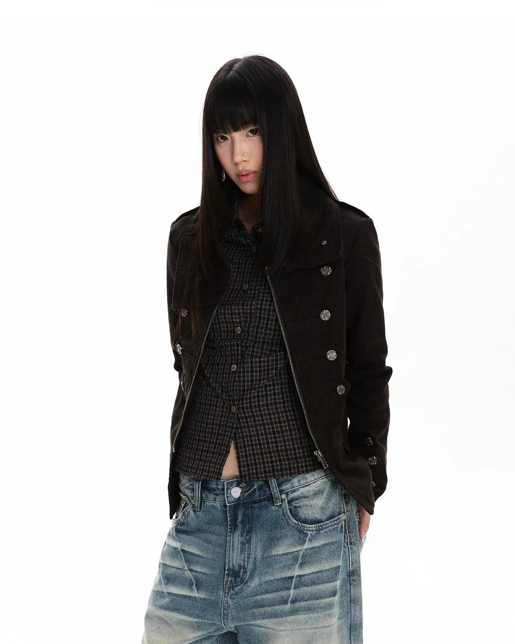 Double Breasted Scarf Collar Cropped Jacket OL2426