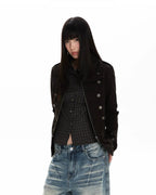 Double Breasted Scarf Collar Cropped Jacket OL2426