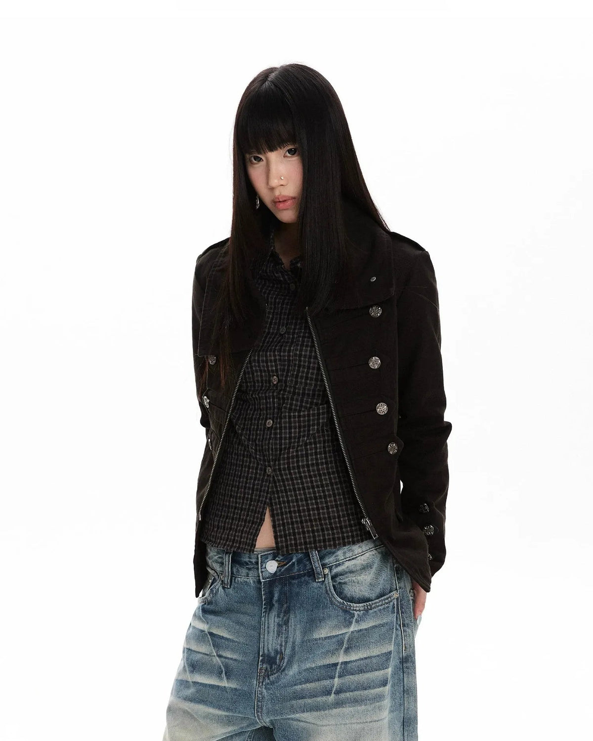 Double Breasted Scarf Collar Cropped Jacket OL2426