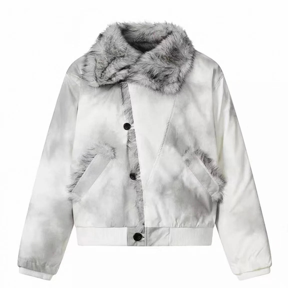 Asymmetric Button Dyed Puffer Jacket    OL1944