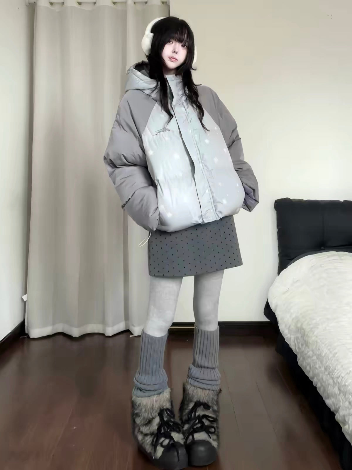 Colorblock Star Puffer Jacket   OL2027