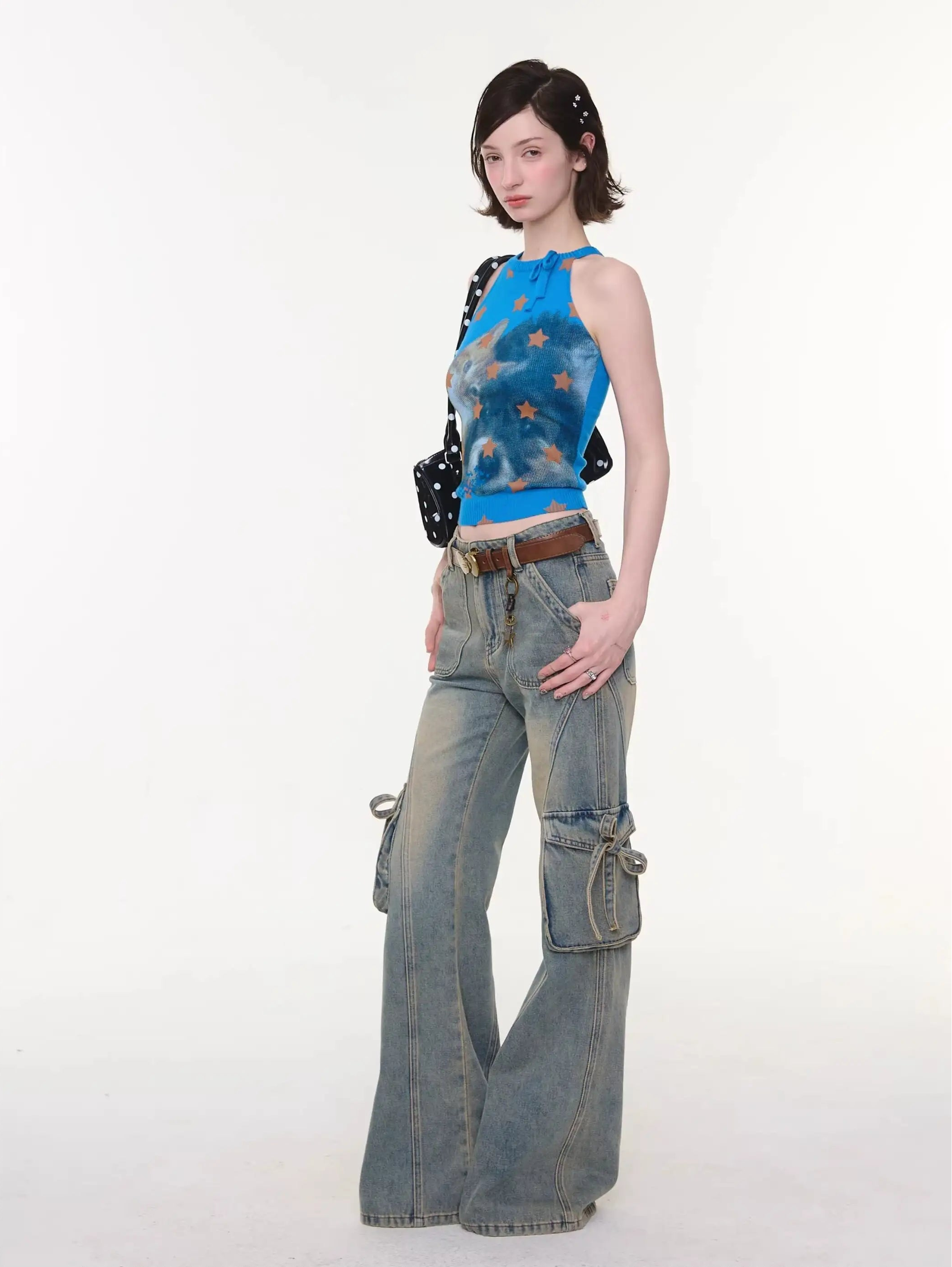 Bow Star Cat Graphic Slim Fit Tank Top OL2255