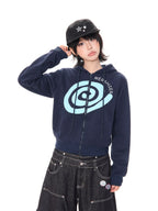 Swirl Patch Cropped Zip Hoodie oliviroa オリヴィオラ