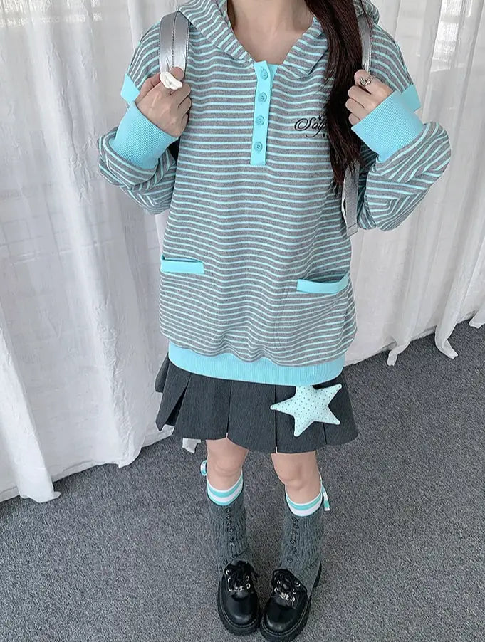 Striped Layered Half Zip Hoodie OL2434