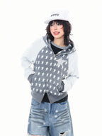 Star Embroidered Stripe Cropped Hoodie OL2384