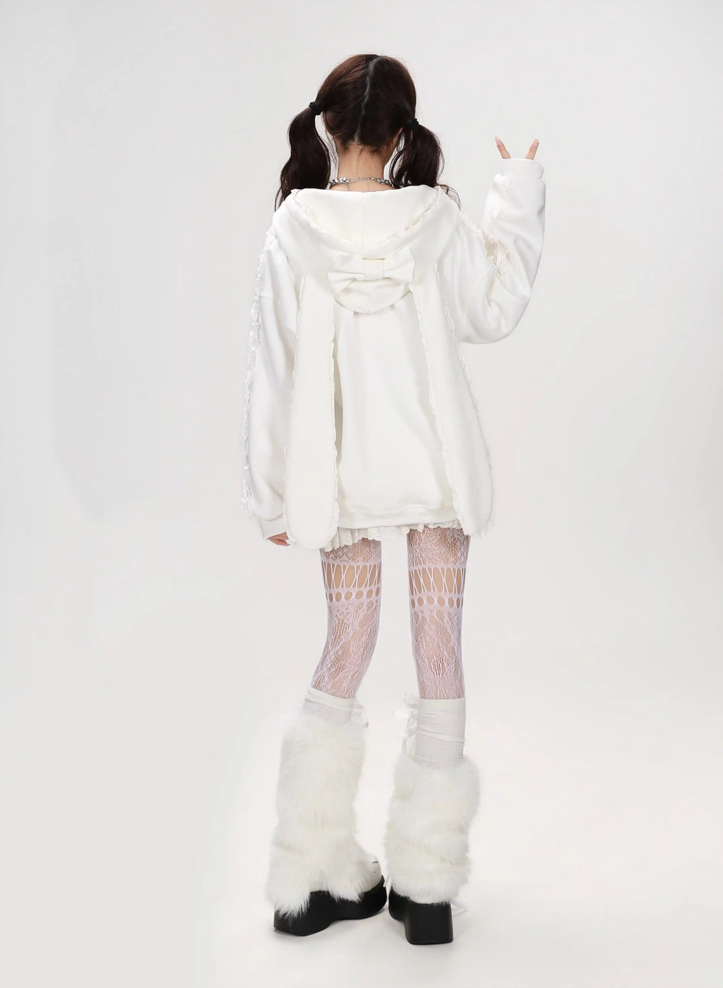Lace Bunny Ear Bow Hooded Jacket OL2396