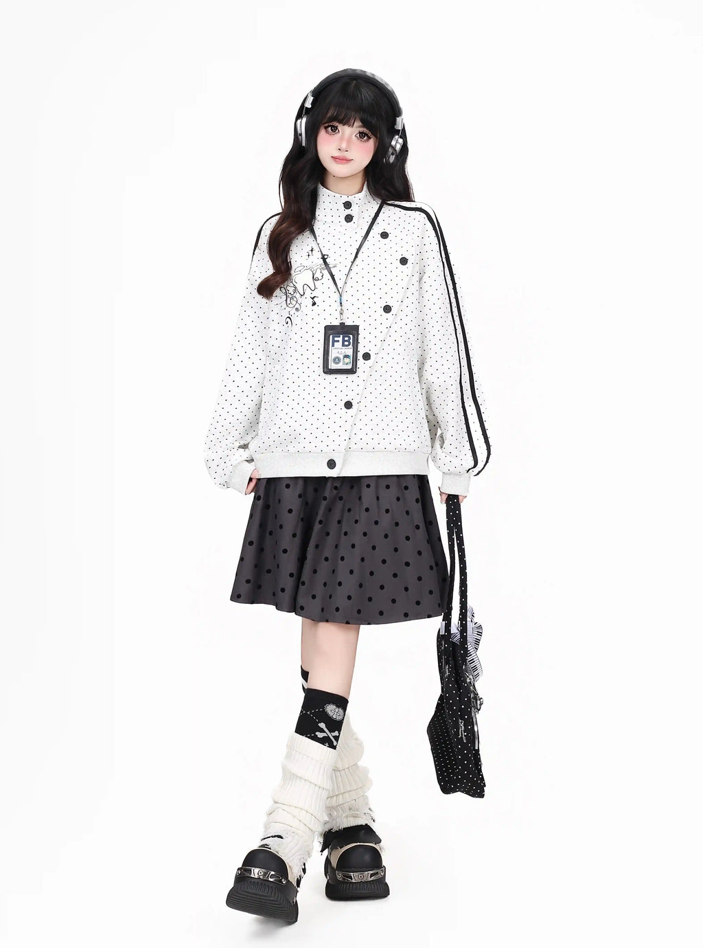 Polka Dot Asymmetric Button Cardigan OL2395