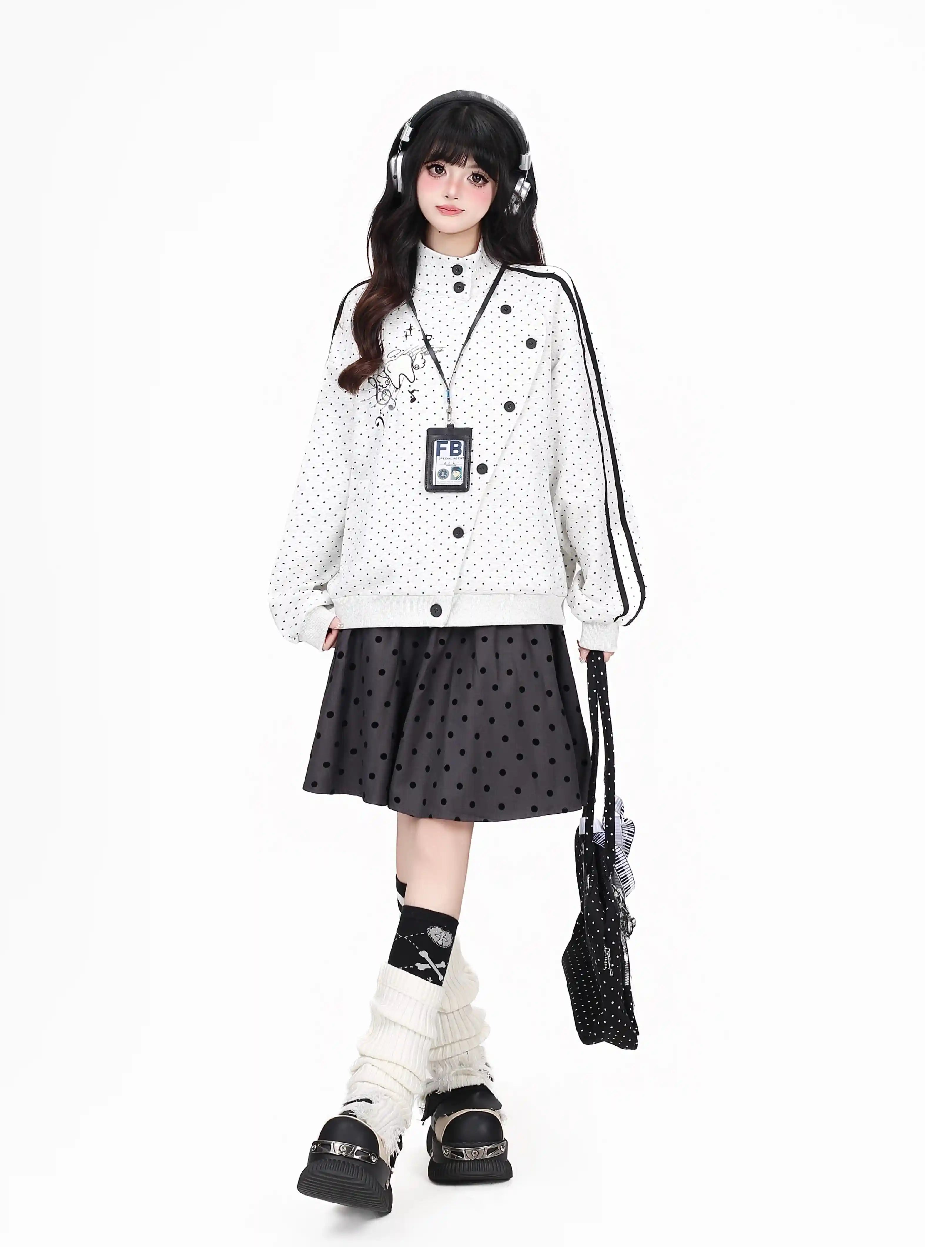 Polka Dot Asymmetric Button Cardigan OL2395
