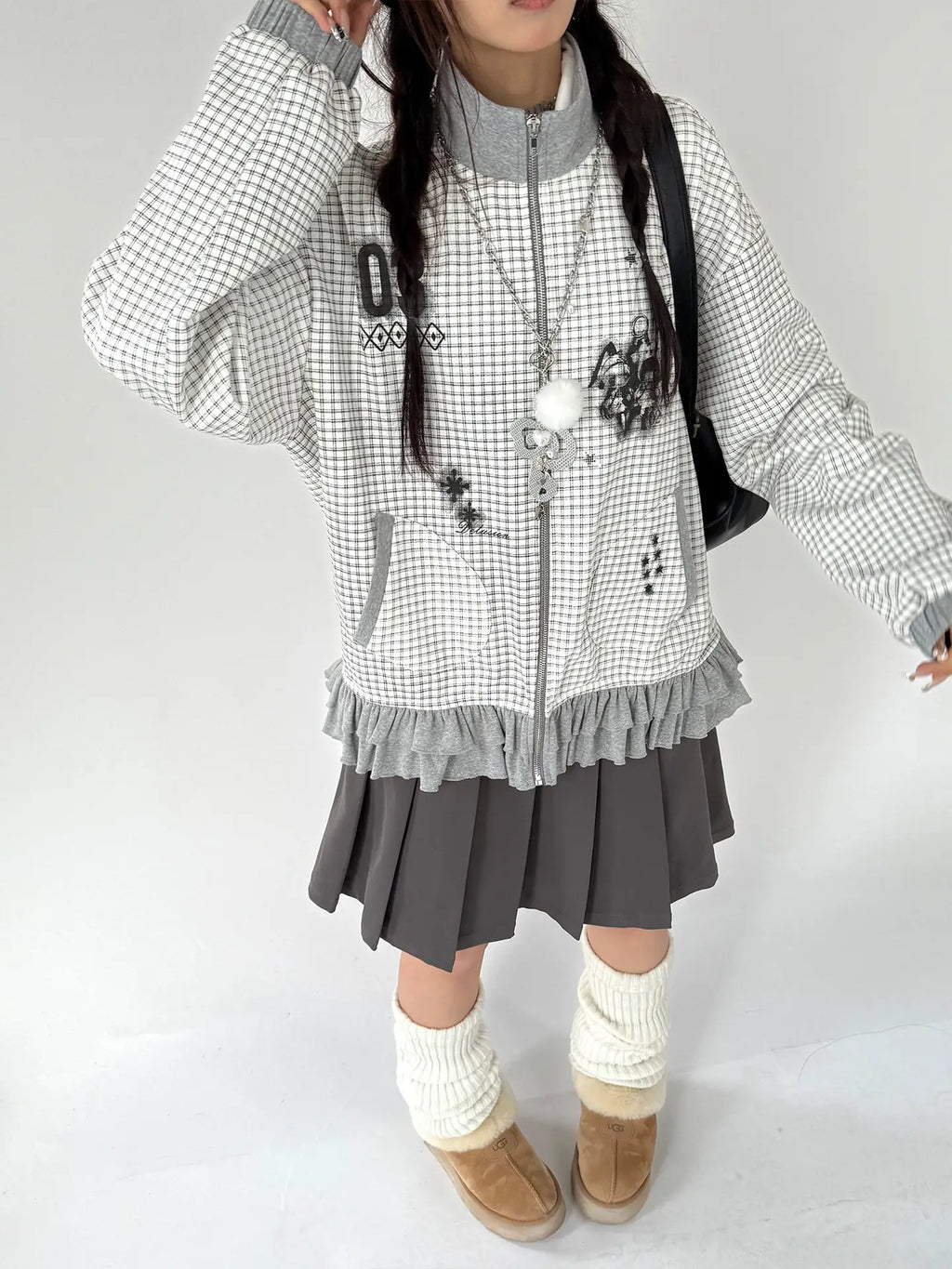 Graphic Plaid Ruffle Jacket OL2383
