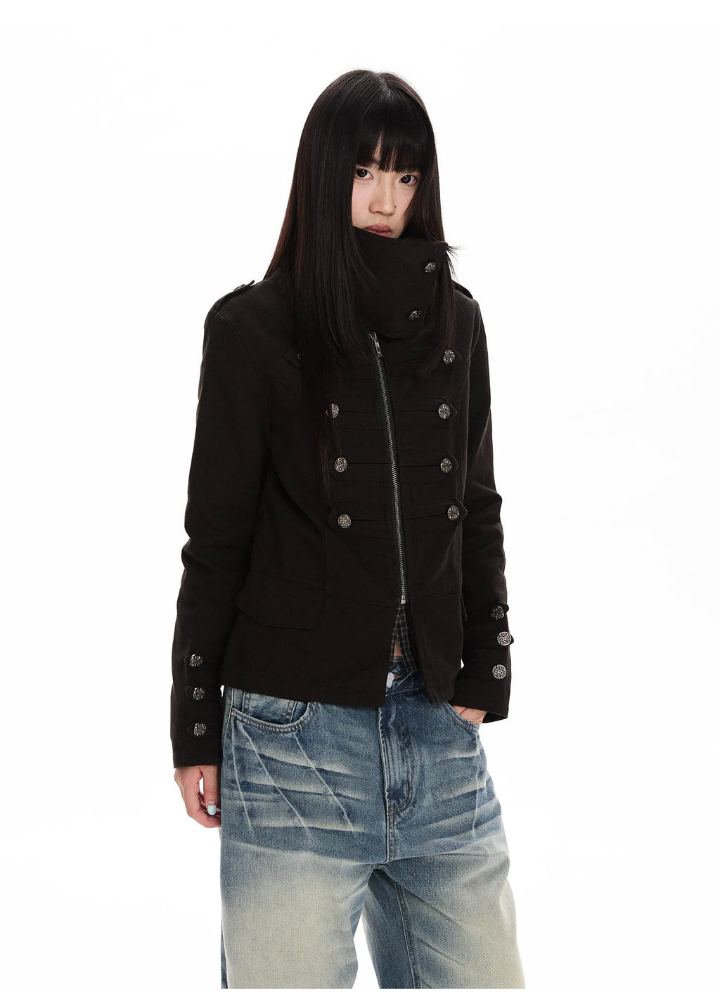 Double Breasted Scarf Collar Cropped Jacket OL2426