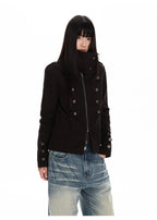 Double Breasted Scarf Collar Cropped Jacket OL2426