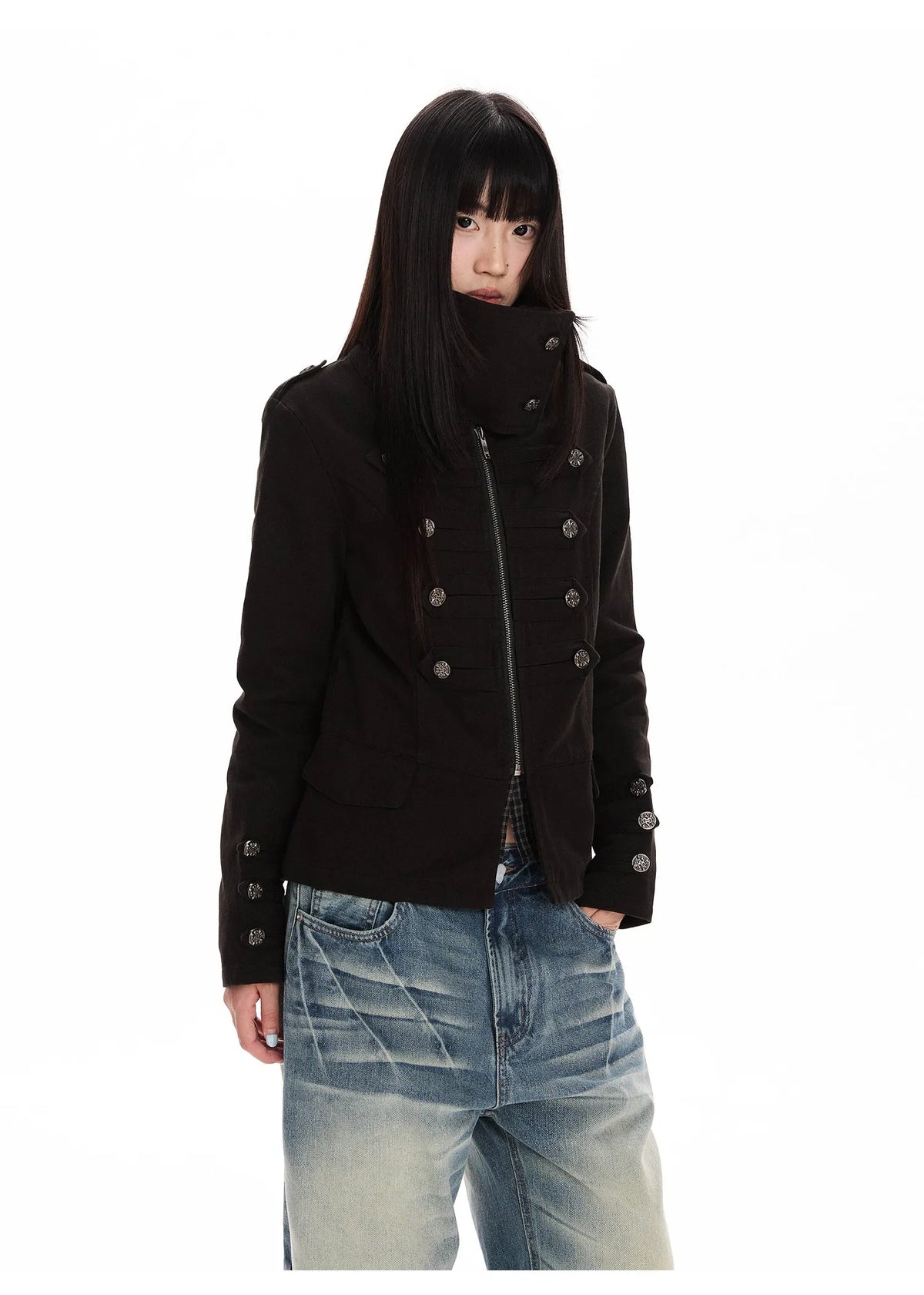 Double Breasted Scarf Collar Cropped Jacket OL2426