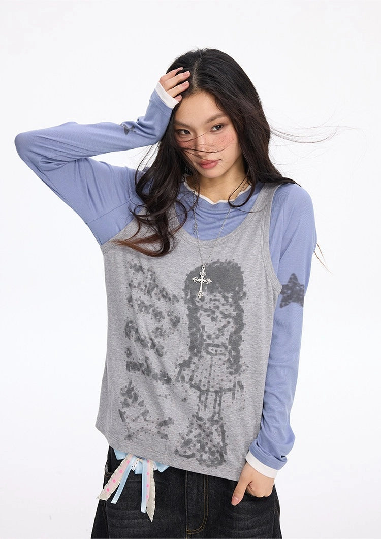 Star Graphic Layered Long Sleeve Set oliviroa オリヴィオラ