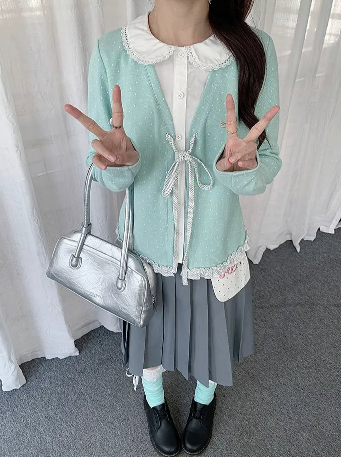 Polka Dot Ribbon Doll Collar Top oliviroa オリヴィオラ