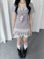 Polka Dot Faux Layered Button Tee Y2K OL2330
