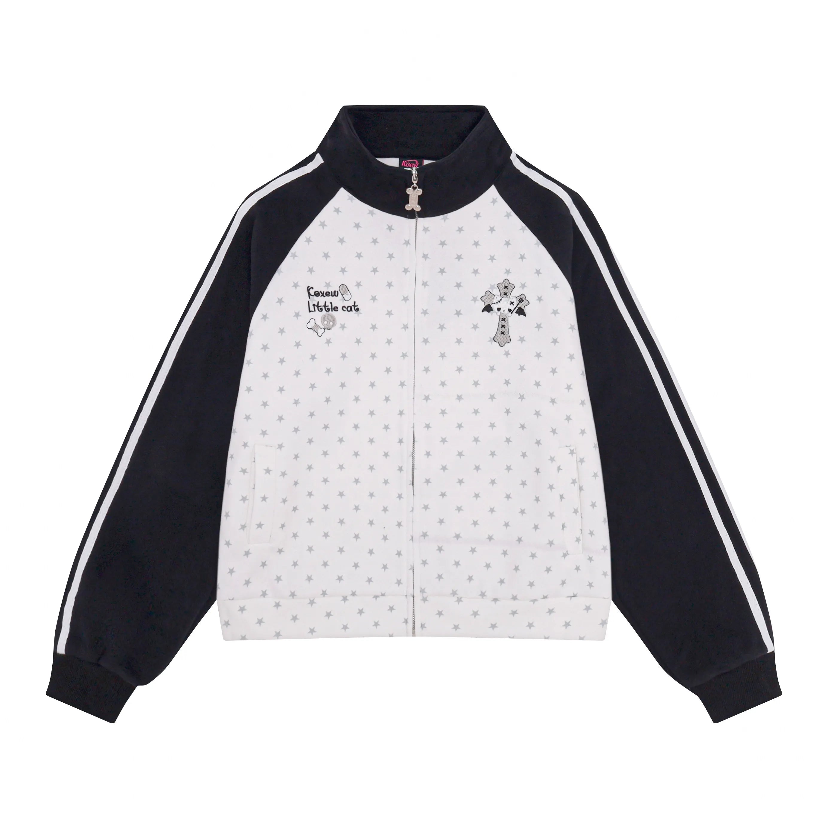 Star Embroidered Stripe Zip Up Sweatshirt OL2378