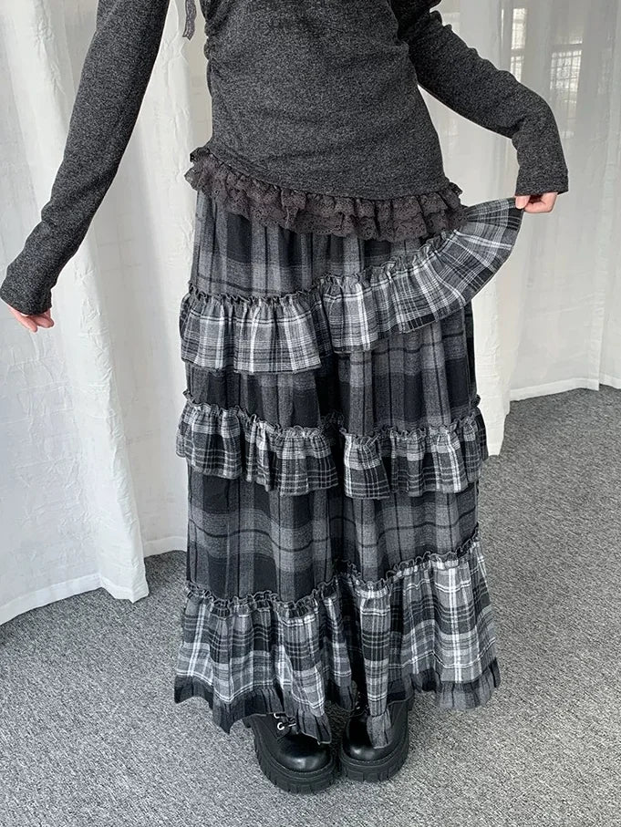 Asymmetrical Plaid Ruffle Skirt OL2437